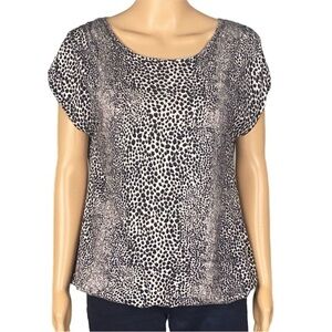 TALBOTS black and brown Cheetah Print lightweight cap sleeve sweater Medium EUC